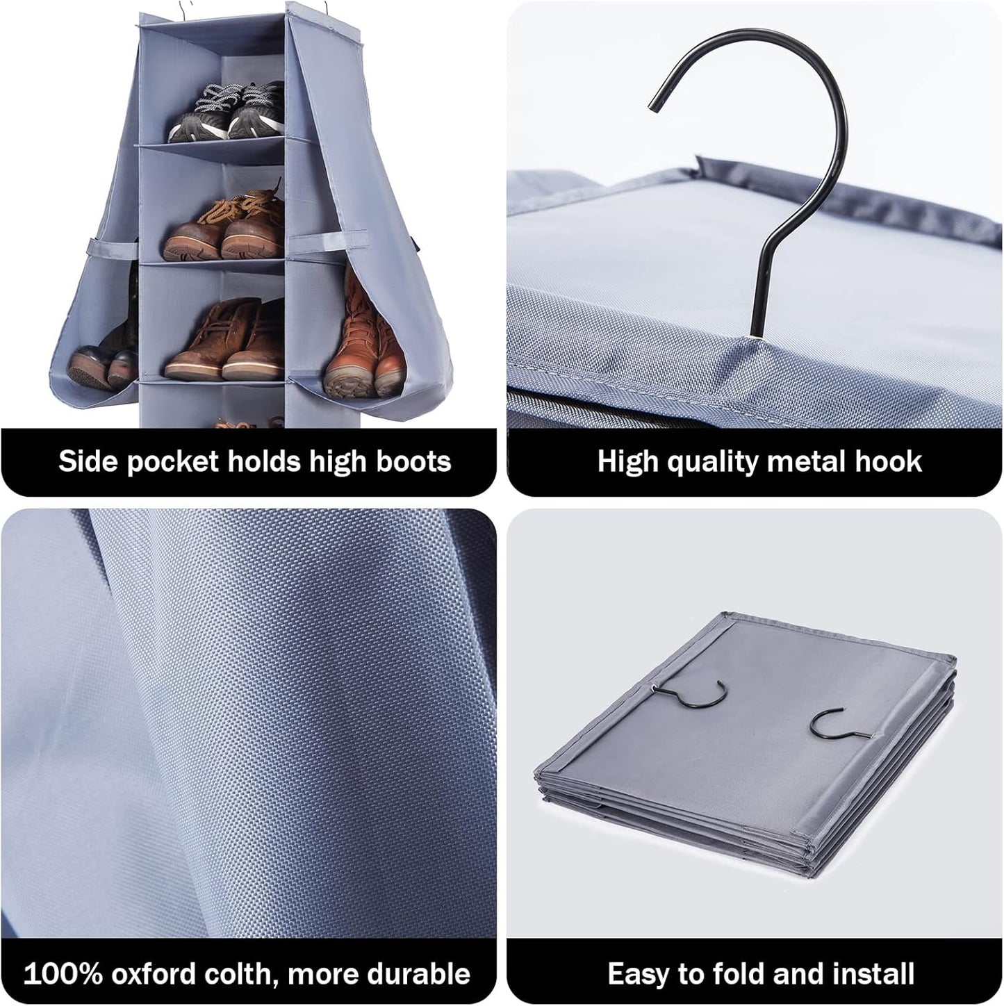 Shoe Rack Closet Hanging Boot Organizer for Closet Shoes Organizer Hanging Shoe Boots Storage Holder Shoe Closet Organizer, 10-Shelf 4 Pockets