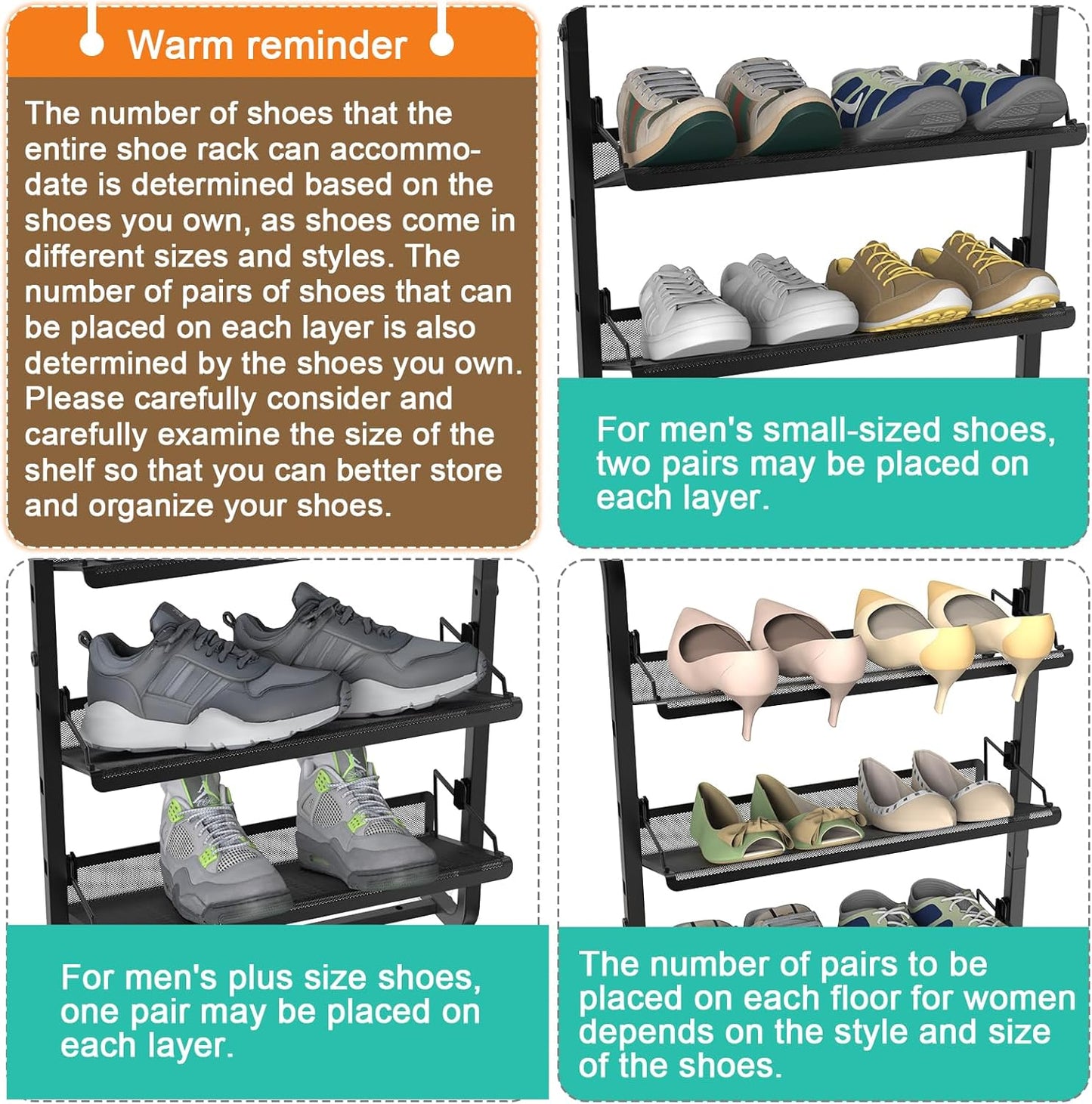 bukfen Over The Door Shoe Organizer,6-Tier Adjustable Door-Mounted/Wall-Mounted Shoe Rack,Heavy-Duty Metal Storage for Closet Door,Black,1 Pack