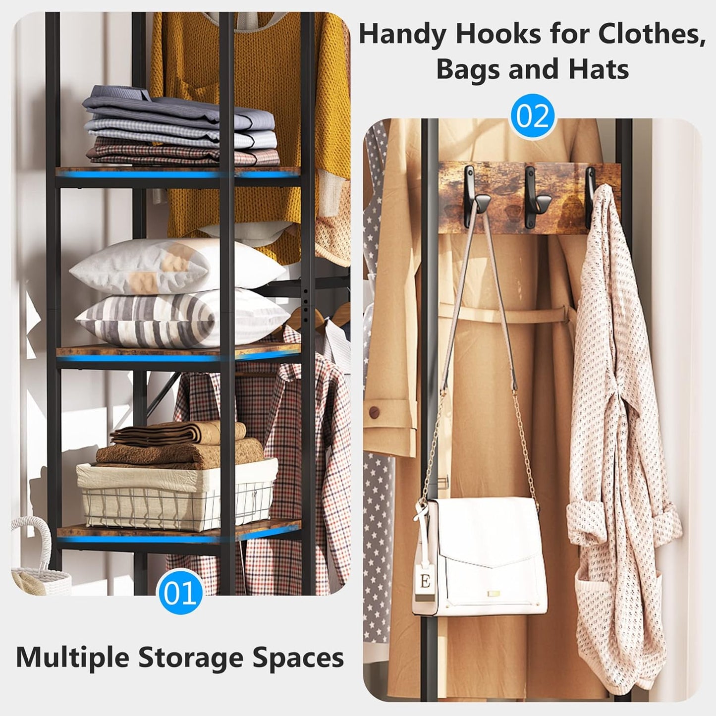 Tribesigns L Shape Clothes Rack, Corner Garment Rack with Storage Shelves and Hanging Rods, Space-Saving Large Open Wardrobe Closet for Bedroom
