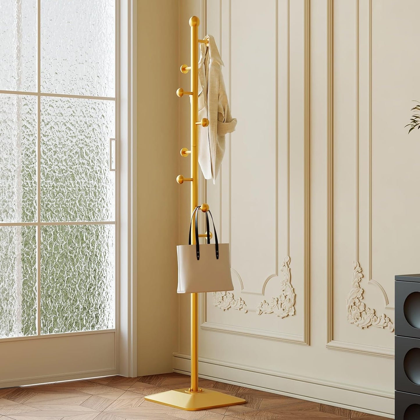 coat rack freestanding,coat rack stand with 7 Hooks and Metal Base for Bags, Hats.Coat Tree Coat Hanger Stand for Home Office Hall Entryway