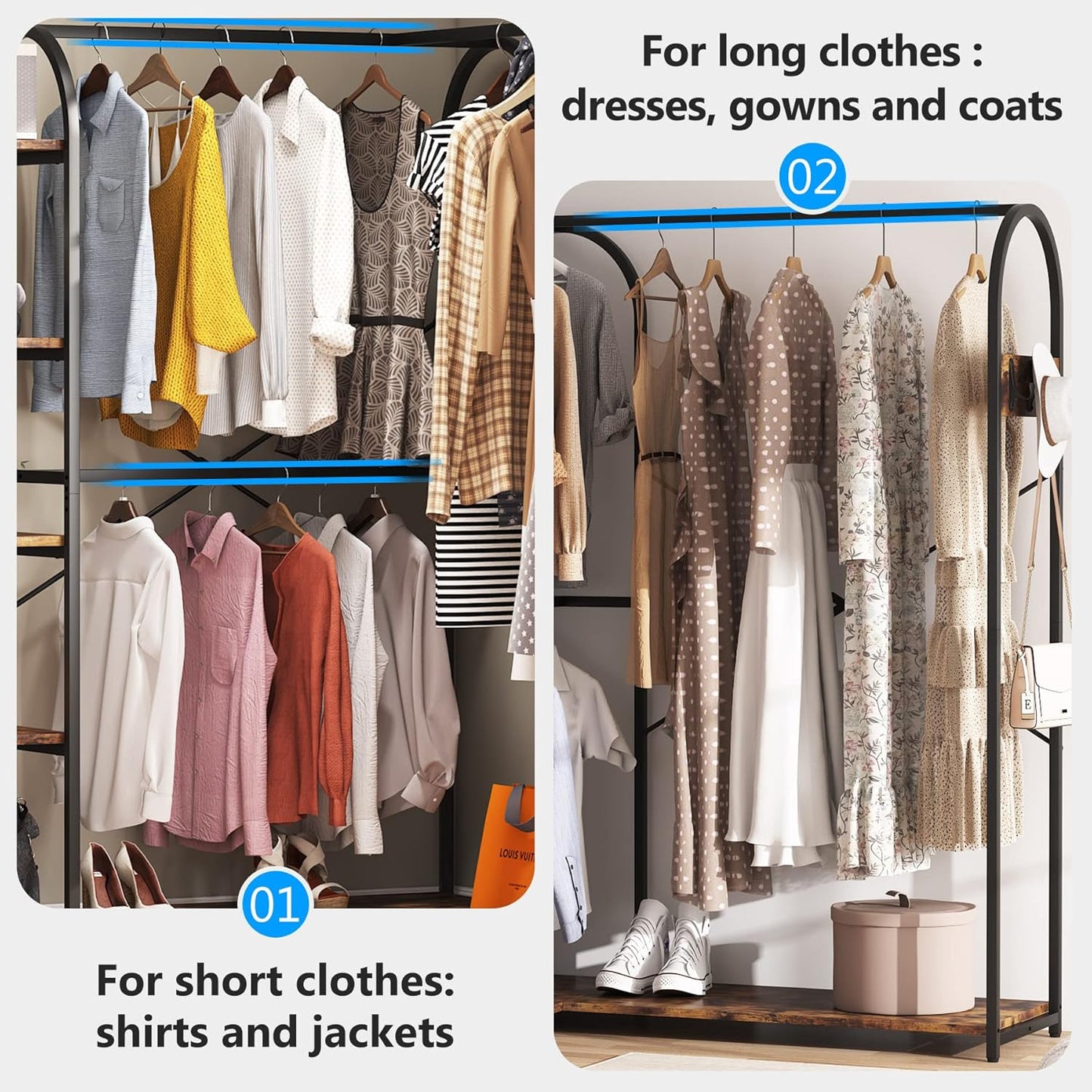 Tribesigns L Shape Clothes Rack, Corner Garment Rack with Storage Shelves and Hanging Rods, Space-Saving Large Open Wardrobe Closet for Bedroom