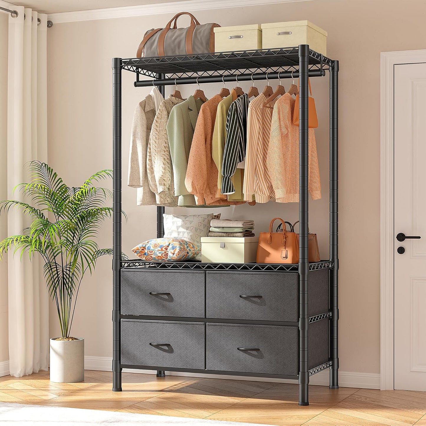 Raybee L Shaped Clothes Rack for Corner, Clothing Racks for Hanging Clothes, 900LBS Heavy Duty Clothes Rack Garment Rack 74.5" W X 18" D X 77" H, Black