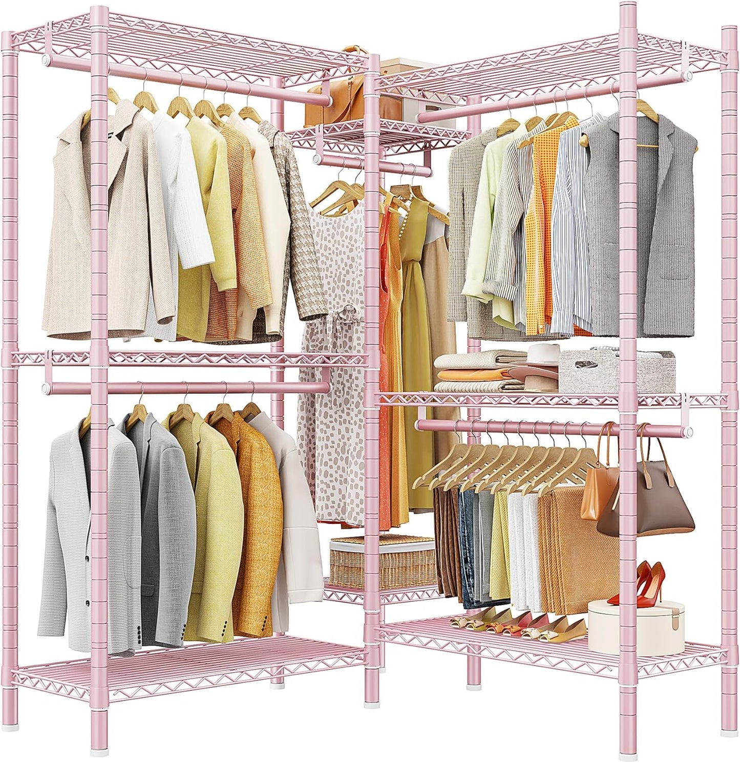 Raybee L Shaped Clothes Rack for Corner, Clothing Racks for Hanging Clothes, 900LBS Heavy Duty Clothes Rack Garment Rack 74.5" W X 18" D X 77" H, Black