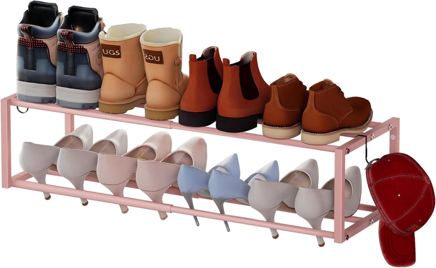 4 Pack Expandable Wall Mounted Shoe Rack, 17"-31" Adjustable Hanging Shoe Rack Holds 32 Pairs, Heavy Duty Metal Shoe Holder with 8 Storage Hooks, Space Saving for Entryway Closet Doorway（Black