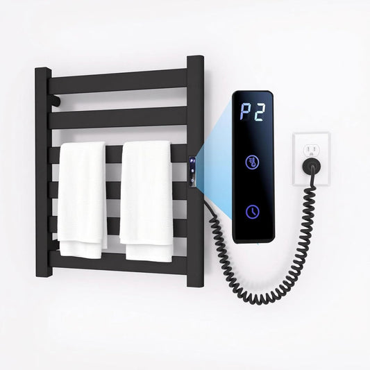 Towel Warmers for Bathroom,Space Aluminum Tower Warmer Rack,6 Bars Wall Mounted Towel Heater,Electric Heated Towel Rack for Bathroom with Built-in Timer, Plug-in,Matte Black