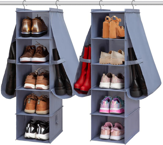 Shoe Rack Closet Hanging Boot Organizer for Closet Shoes Organizer Hanging Shoe Boots Storage Holder Shoe Closet Organizer, 10-Shelf 4 Pockets