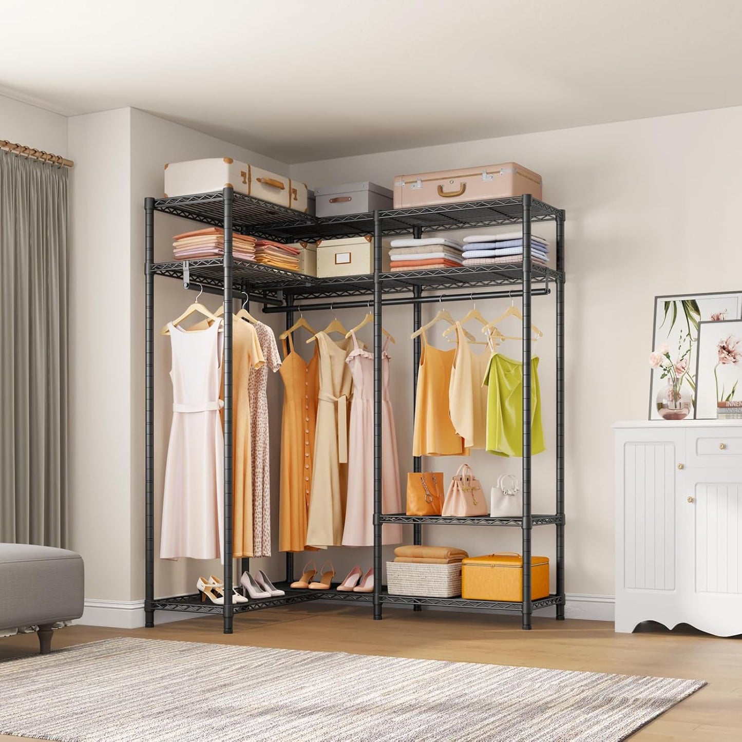 VIPEK L30 Corner Clothes Rack, Heavy Duty L-Shaped Freestanding Closet with Adjustable Shelves & Hanging Rods, Corner Wardrobe Portable Closet for Hanging Clothes