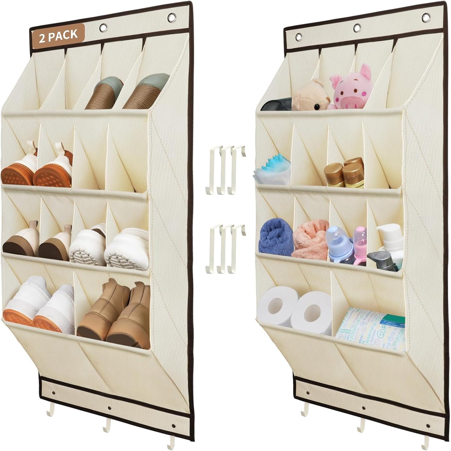 FENTEC 2 Pack Over the Door Shoe Organizer, Hanging Shoe Organizers with Large Pockets Shoe Holder Hanging Shoe Rack for Closet Shoe Organizer for Wall, Over Door Organizer with 30 Pockets, Black