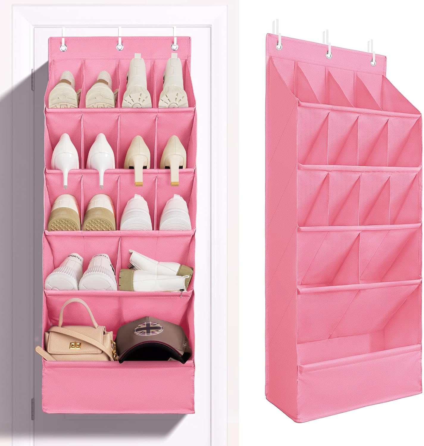 FENTEC 2 Pack Over the Door Shoe Organizer, Hanging Shoe Organizers with Large Pockets Shoe Holder Hanging Shoe Rack for Closet Shoe Organizer for Wall, Over Door Organizer with 30 Pockets, Black